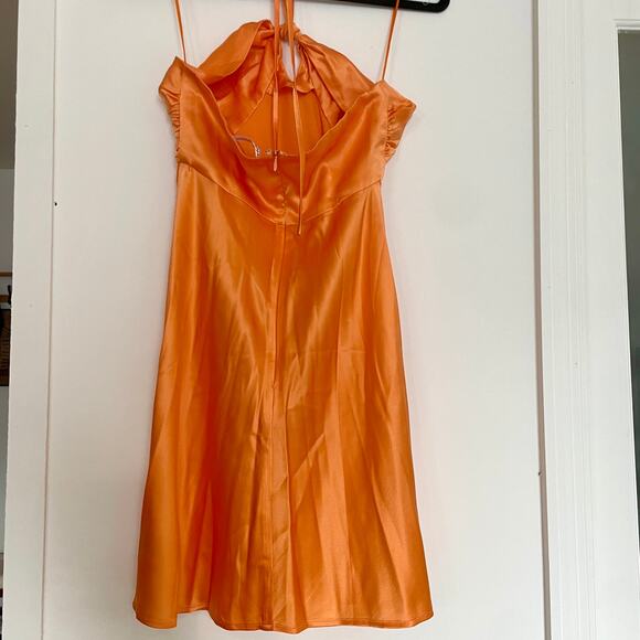Reformation Sorrentine Halter Mini Dress Cutout Tangerine 100% Silk Sz 0 RARE - Picture 7 of 12